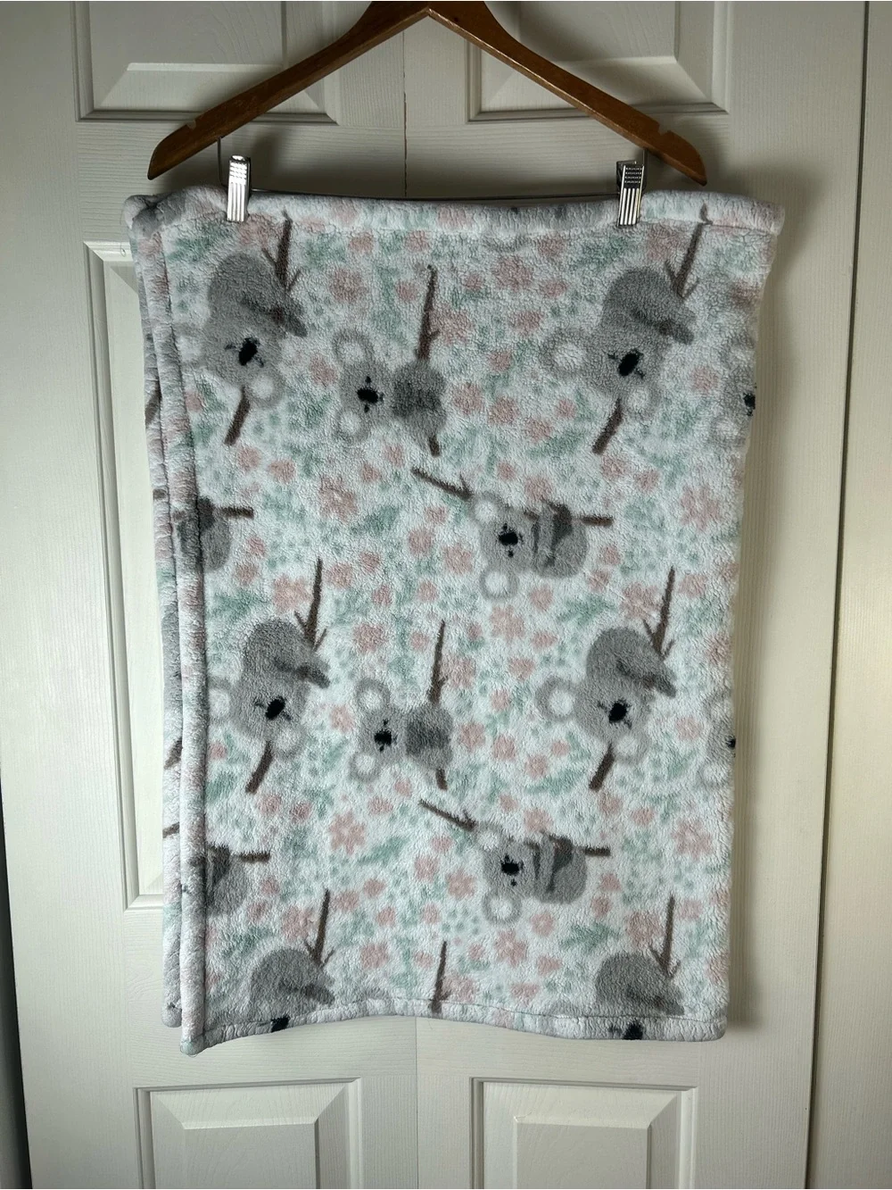 Thro Koala Bear Girl Baby Blanket Gray White Pink Green Branches Flowers